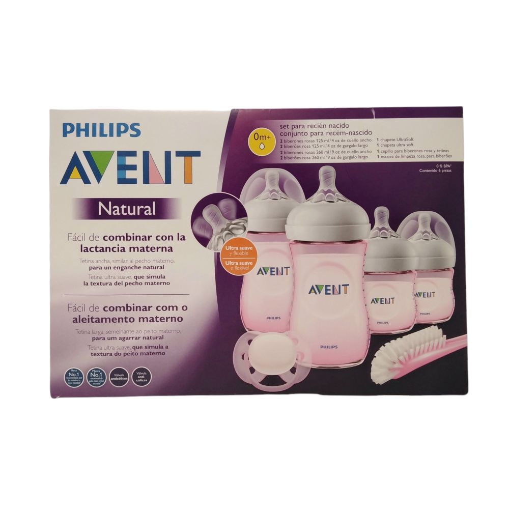 Set Biberones Philips AVENT 4 y 9 onzas anti cólico rosado