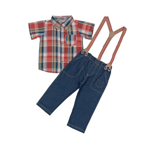 Conjunto cuadriculado azul con jeans