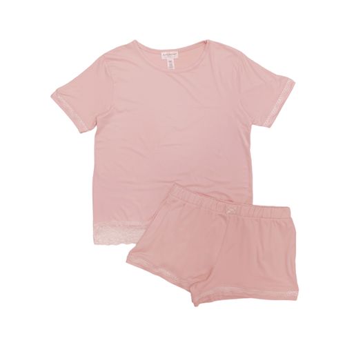 Pijama rosa sólido con short