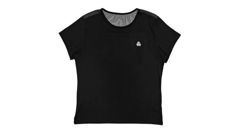 Camiseta deportiva negra en malla para mujer – Belife