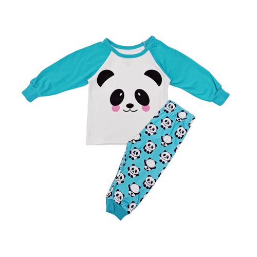 Pijama de panda estampada celeste