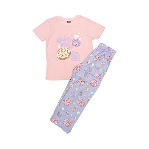 Pijama rosa con pantalón celeste