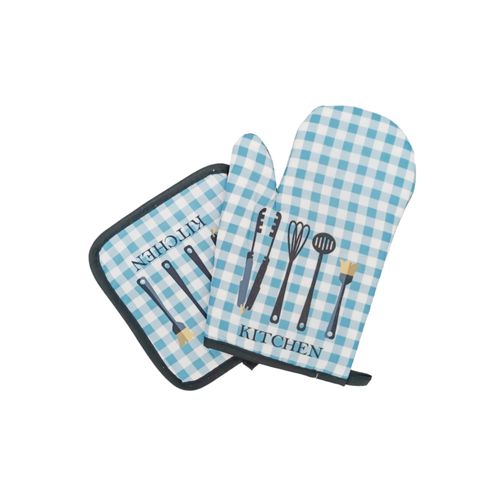 Set de 2 piezas de cocina celeste estampado