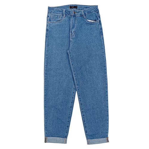 Mom jeans azul sólido
