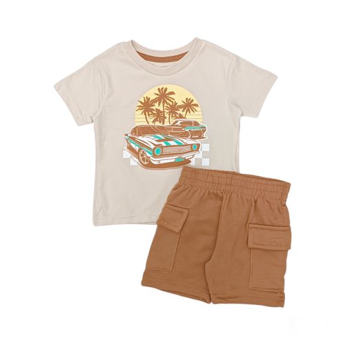 Conjunto de short estampado de carro café