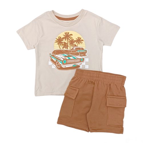 Conjunto de short estampado de carro café