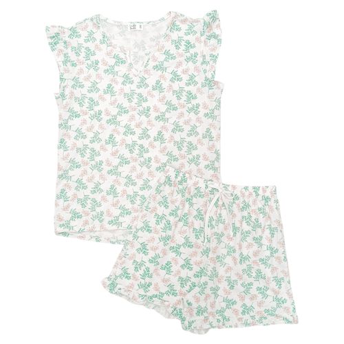 Pijama con short verde estampado floral