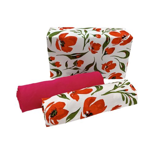 Set 6pzs sábanas King rojo estampado floral