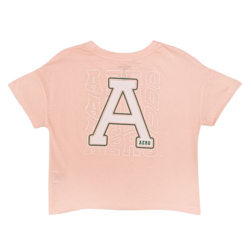 Camiseta crop rosa estampada