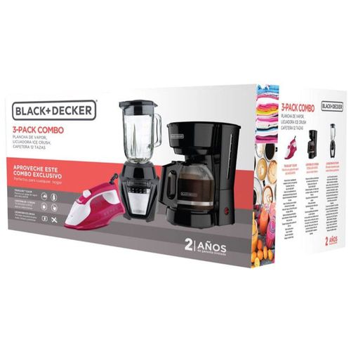 Combo Black and Decker licuadora 1.25 litros + cafetera 12 tazas + plancha de ropa antiadherente