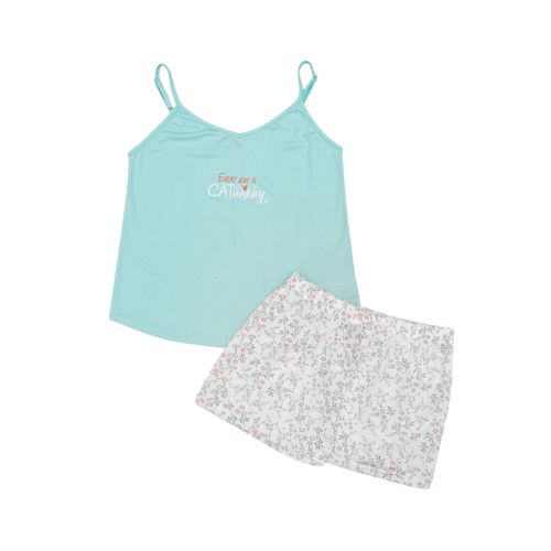 Pijama con short aqua estampado