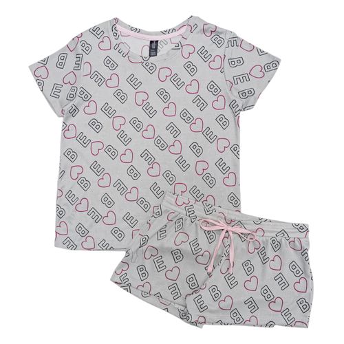 Pijama estampada gris con short