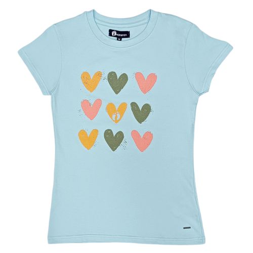 Camiseta celeste estampa de corazones