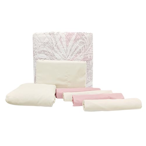 Set de cubrecama queen estampado de 7 piezas ivory