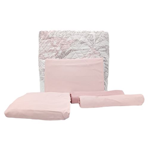 Set de cubrecama twin estampado de 5 piezas rosa