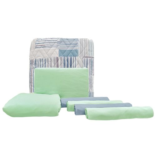 Set de cubrecama king estampado de 7 piezas verde