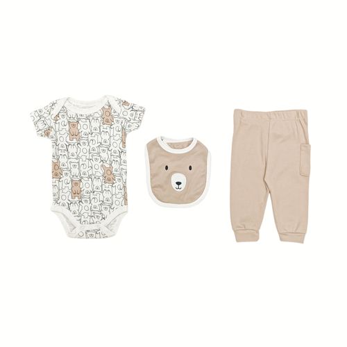 Conjunto estampado con babero osos