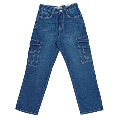 Straight cargo jeans azul sólido