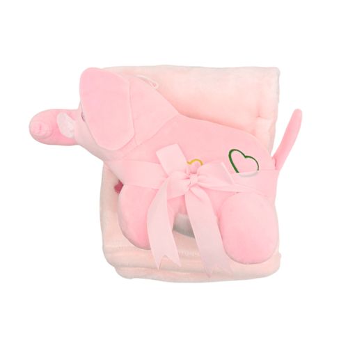 Frazada con peluche de elefante rosa