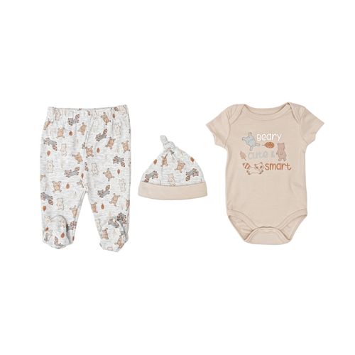 Set de 3 piezas de pijama beige estampado