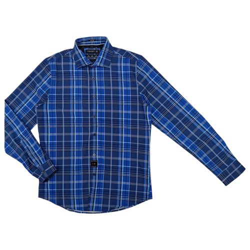 Camisa casual azul cuadriculada