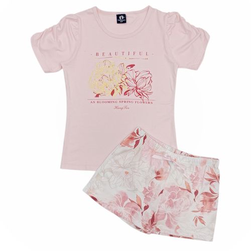 Pijama con short rosa estampada