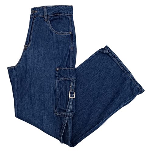 Wide leg jeans azul sólido