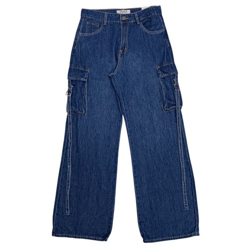 Wide leg jeans azul sólido