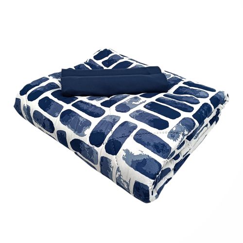Set de edredón king 3 piezas azul estampado rectangular