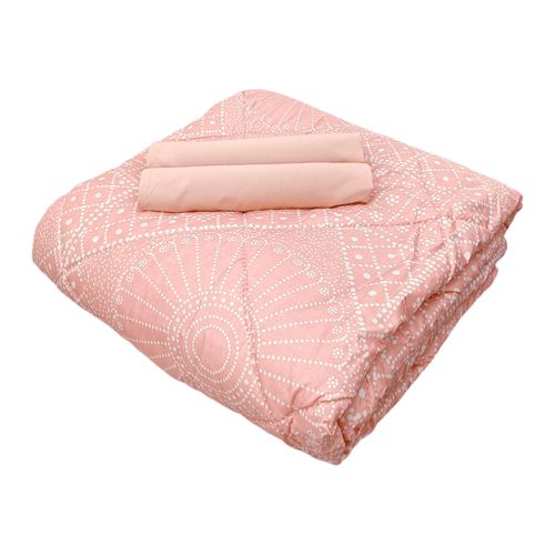 Set de edredón full 3 piezas rosa estampado