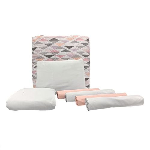 Set de cubrecama queen estampado de 7 piezas blanco triangular