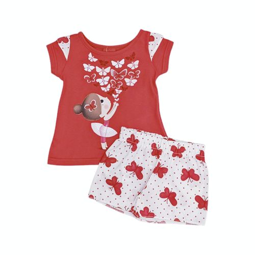 Conjunto de short rojo estampado mariposas