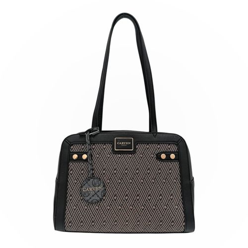 Cartera satchel negra estampada