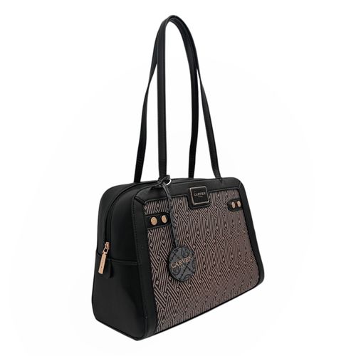 Cartera satchel negra estampada