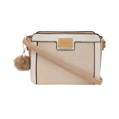 Cartera crossbody beige estampada