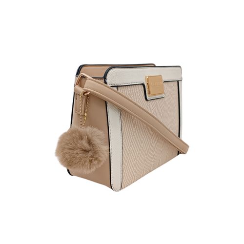 Cartera crossbody beige estampada