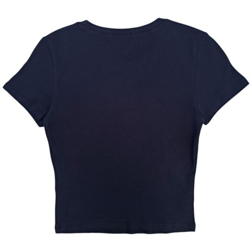 Crop top navy sólido para mujer
