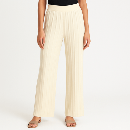 Pantalón wide leg ivory con textura