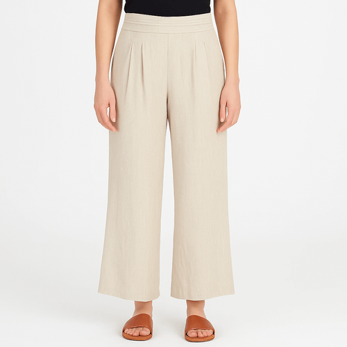 Pantalón fluido beige lino sólido