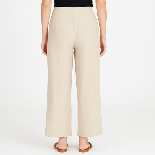 Pantalón fluido beige lino sólido