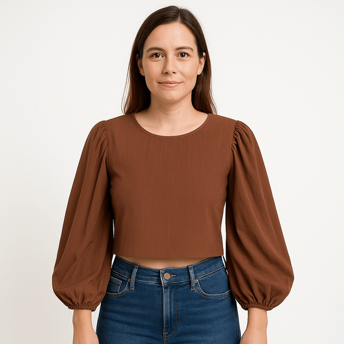 Blusa crop sólida café