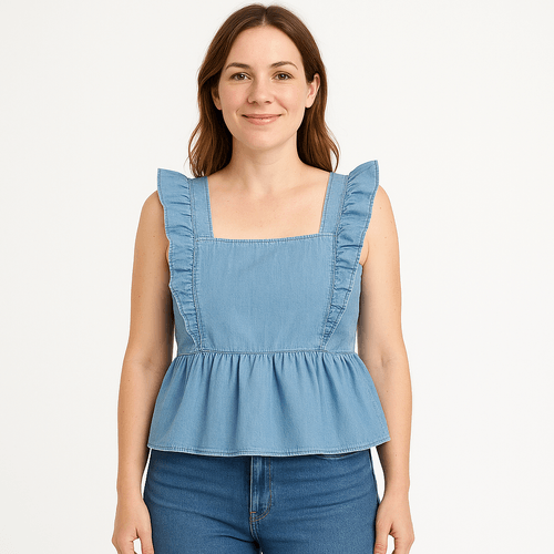 Crop top celeste sólido para mujer