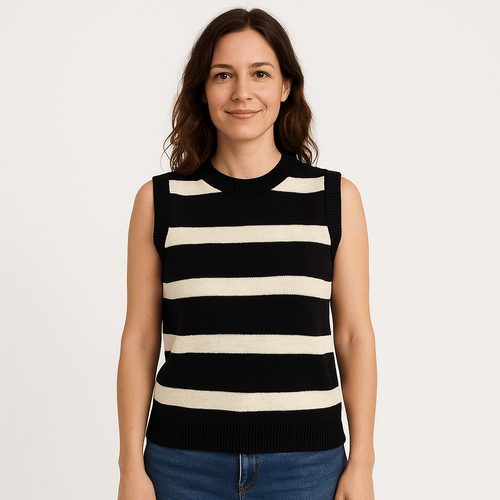 Blusa negra rayada para mujer