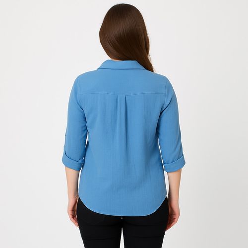 Blusa celeste sólida para mujer