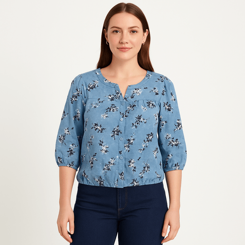 Blusa celeste estampada para mujer