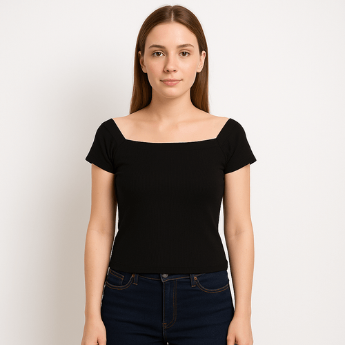 Blusa sólida negra para mujer