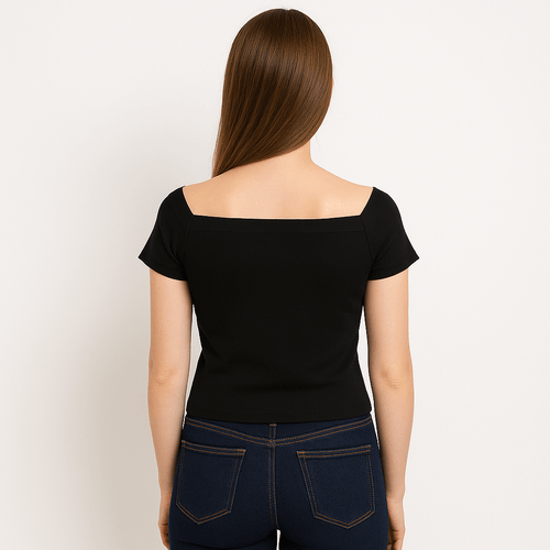Blusa sólida negra para mujer