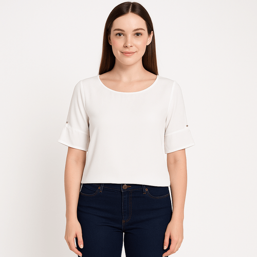 Blusa blanca sólida para mujer