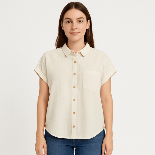 Blusa beige sólida para mujer