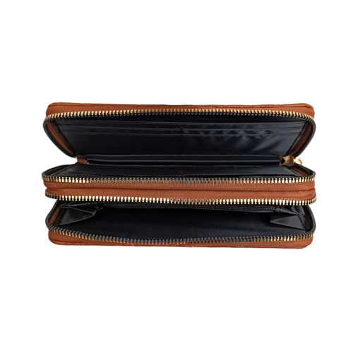 Billetera zip around con textura para mujer